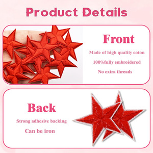 Patch étoile à cinq branches brodé à la machine, thermocollant, à <span class=keywords><strong>coudre</strong></span>, sans couture requise, pour chapeaux <span class=keywords><strong>et</strong></span> décorations - Product Image 3