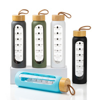 Gobelet en verre borosilicate transparent réutilisable et écologique avec marqueur de temps, manchon en silicone, couvercle en bambou, compatible lave-vaisselle et micro-ondes, idéal pour les voyages