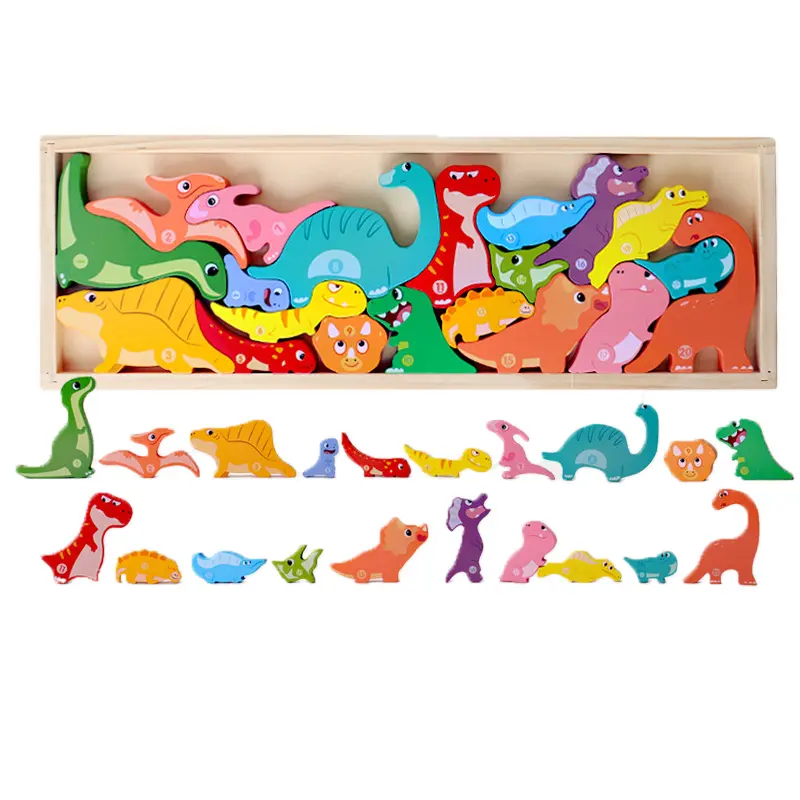 TS hochwertige Kinder hölzerne Montessori-Lernzeuge hölzerne Dinosaurier-Bausteine für Kinder Tier 3D-Puzzles