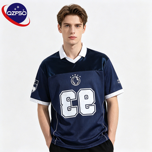 QZFSO Old School Boxy Fit Polyester Custom Sublimation Transfer <b>Print</b> Pattern Football Tee Sport Soccer Polo Collar Mens Jersey - Product Image 1