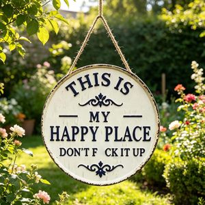 Targa in Metallo Vintage 'Happy Place', Decorazione Vintage 'Questo è il Mio Luogo Felice', Divertente Targa Rotonda in Metallo per Giardino - Product Image 3