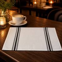 Serviettes de table en polyester 100% - Serviettes tissées blanc cassé avec rayures verticales noires - Ensembles pour hôtel, restaurant, café