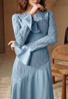 Robe musulmane décontractée YKD122 en satin brodé haut de gamme avec manches à ourlet large, design traditionnel de la mode musulmane pour femme islamique