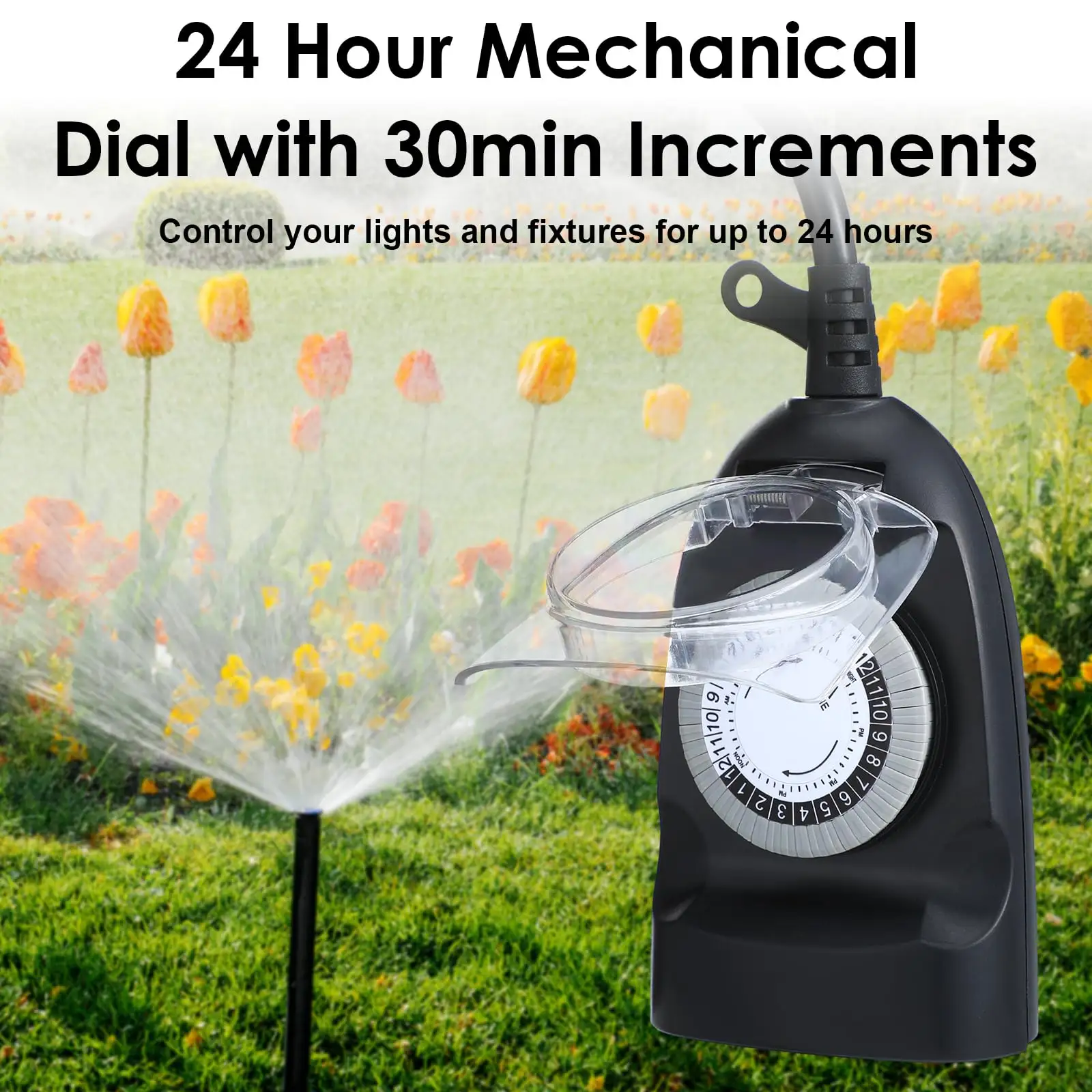 Heavy Duty 24 Hour Mechanical Outlet Outdoor Light Timer With 2 Grounded Outlets Dual Outlet Plugin Timer For Home And Garden