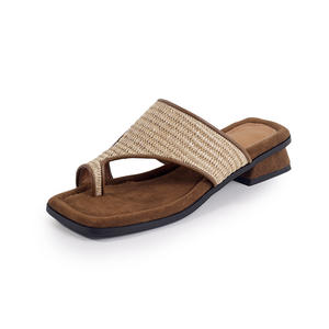 Summer New Style Casual Vacation-style Straw Sandals Fashionable Versatile Chunky Heel Slip-on Waterproof Ankle-wrap Sandals for - Product Image 1