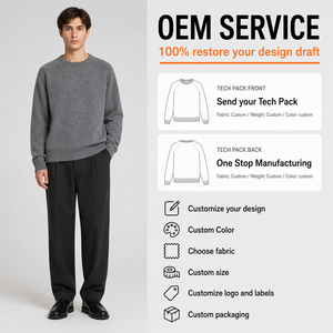 Maglione Invernale da Uomo a Collo Tondo in Mohair, Lavorazione a <span class=keywords><strong>Maglia</strong></span> 9 Gauge, Pullover Grigio Mélange con Polsini a Costine, Vestibilità Comoda, Logo Frontale, OEM ODM - Product Image 1