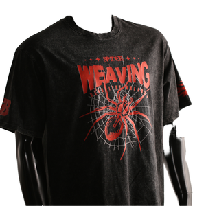 T-shirt en coton épais pour homme avec impression graphique personnalisée, gris délavé, style streetwear, épaules tombantes, coupe ample, motif toile d'araignée - Product Image 1