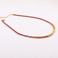 Collier ras de cou en acier inoxydable plaqué or PVD imperméable avec pierres précieuses facettées de 3 mm de petite taille, pierre naturelle, nouveau design JNK9412