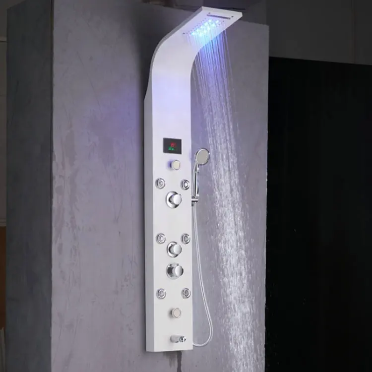 Luxury Led Light Shower Panel Column Towers 304 Stainless Steel Waterfall Spa Jets Smart Wall Shower Panel