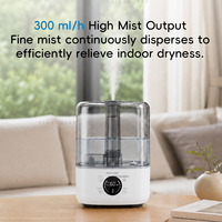 Humidificateur silencieux pour chambre à coucher, grande capacité 5L, humidificateur à brume froide avec débit de brume de 300 ml/h, contrôle intelligent pour soulager l'air sec
