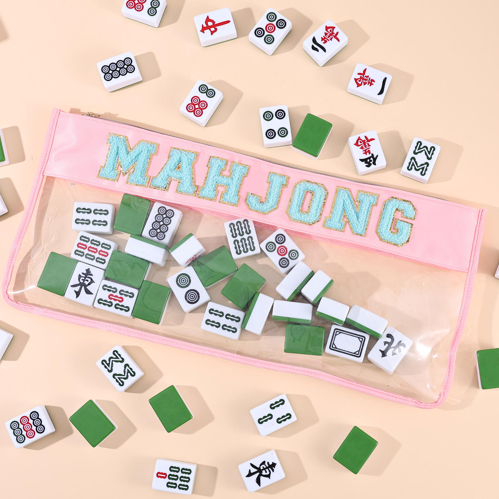 mahjong with pink bag