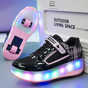Flashing Roller Shoes For Kids With Two Wheels Mesh Material Light Up Sneakers Outdoor Sport Wear - Product Image 1
