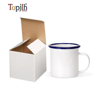 Mug en émail vierge pour sublimation Topjlh 12oz/350ml avec bord bleu, personnalisable, pour le camping, vente en gros