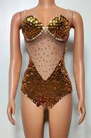 Justaucorps de danse sexy à paillettes et strass, combinaison de scène scintillante pour fête d'anniversaire et club