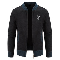 Herren-Plüsch-Strickjacke mit Stickerei und Reißverschluss – Modische, einfarbige und vielseitige Strickwaren-Oberbekleidung