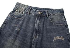 جينز رجالي متوسط الارتفاع صديق للبيئة بغسيل قديم، فضفاض مستقيم وواسع الساق، بأسلوب أمريكي كاجوال مع تطريز، مناسب للخريف والشتاء - Product Image 4