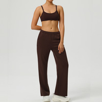 Ensemble de survêtement 2 pièces pour femme avec logo personnalisé, comprenant un sweat à capuche court zippé doux et respirant et un pantalon de survêtement évasé taille haute tendance