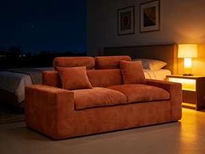 Ensemble de canapés sectionnels modernes en suède terre cuite de qualité supérieure, rembourrés en mousse sans armature, tissu personnalisé, pour salon, emballé sous vide - Product Image 4