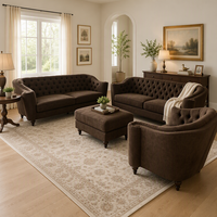 Ensemble Chesterfield capitonné en tissu de style médiéval américain mélangé pour salon, canapé rétro rembourré Villa 123 avec ottoman