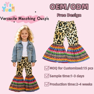 <span class=keywords><strong>Pantalon</strong></span> Patte d'Éléphant Léopard Coloré pour Filles, Style Serape Rayé, Taille Élastique, Western Cowgirl Bohème, Collection Boutique Enfant - Product Image 1