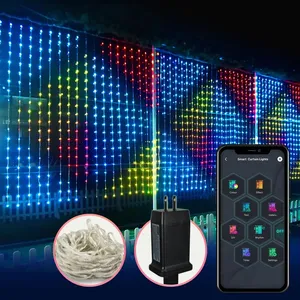 Cortina de luces direccionable de píxel RGB inteligente, iluminación con control por aplicación para fiestas, decoración de boda, 2x2M, 400L