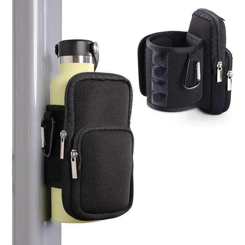 Custom Logo Non-slip Neoprene Magnetic Water Bottle Pouch Zipper Phone Pocket Magnetic Gym Bag For Sport Fitness Workout