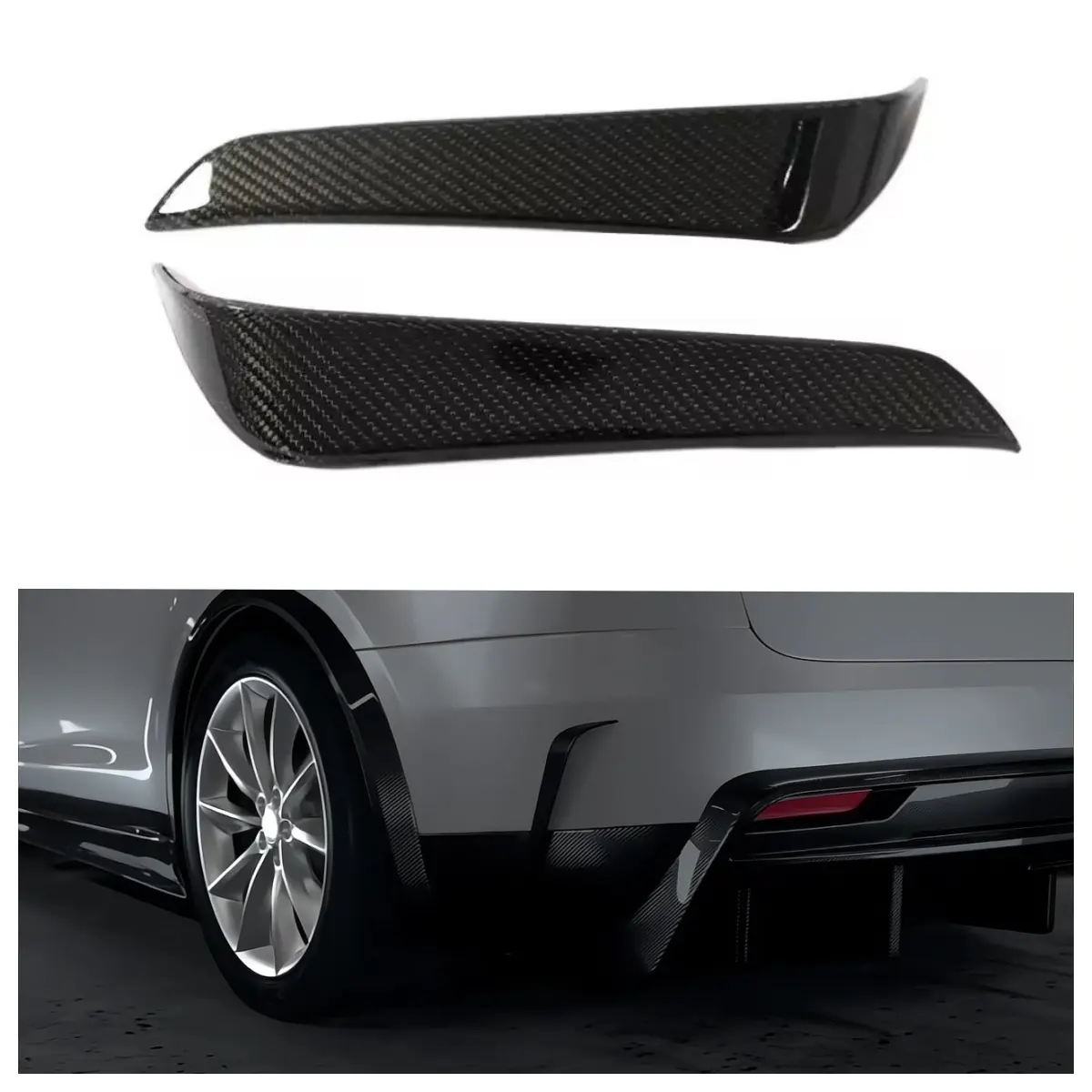 Wintop Carbon Fiber Pare-chocs arrière Canards Garnitures Ailerons pour Tesla Model X 75D 90D P90D 100D P100D 2016 2018