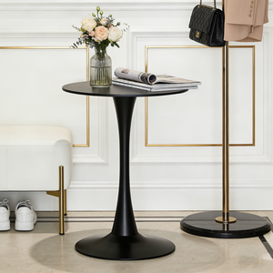 Tavolino da Caffè Moderno Rotondo con Finitura Nera Opaca, Base in Ferro e Piano in Legno per Soggiorno - Product Image 3