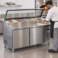 Table de préparation à pizza en acier inoxydable de qualité commerciale avec plusieurs compartiments réfrigérés, contrôle numérique de la température réglable