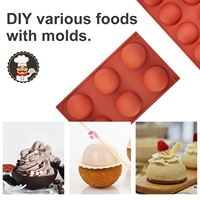Moule en silicone semi-sphérique à 6 cavités pour mousse, chocolat, gelée et gâteaux 3D pour la pâtisserie