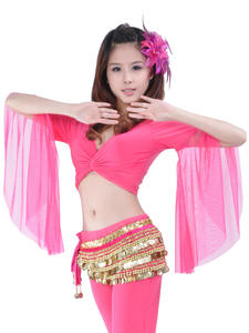 Tops de manga de mariposa de malla Ropa de danza del vientre en Tops de encaje Ropa de actuación Top de vientre - Product Image 2