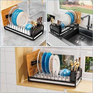 Estante de secado de platos de alta calidad pequeño para mostrador de cocina, estante organizador de cocina de acero inoxidable 304 con soporte para cubiertos - Product Image 5