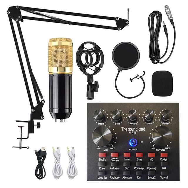 Professional Bm 800 Studio Recording Micfone Condenser Mic External USB V8 Sound Card Bm800 Microphone Set for Karaoke Live