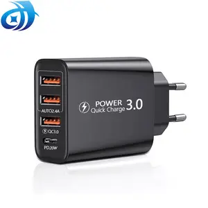 Wholesale PD20W/QC3.0+2.4A 3 USB fast mobile phone charger multi USB with PD charger Travel adapter