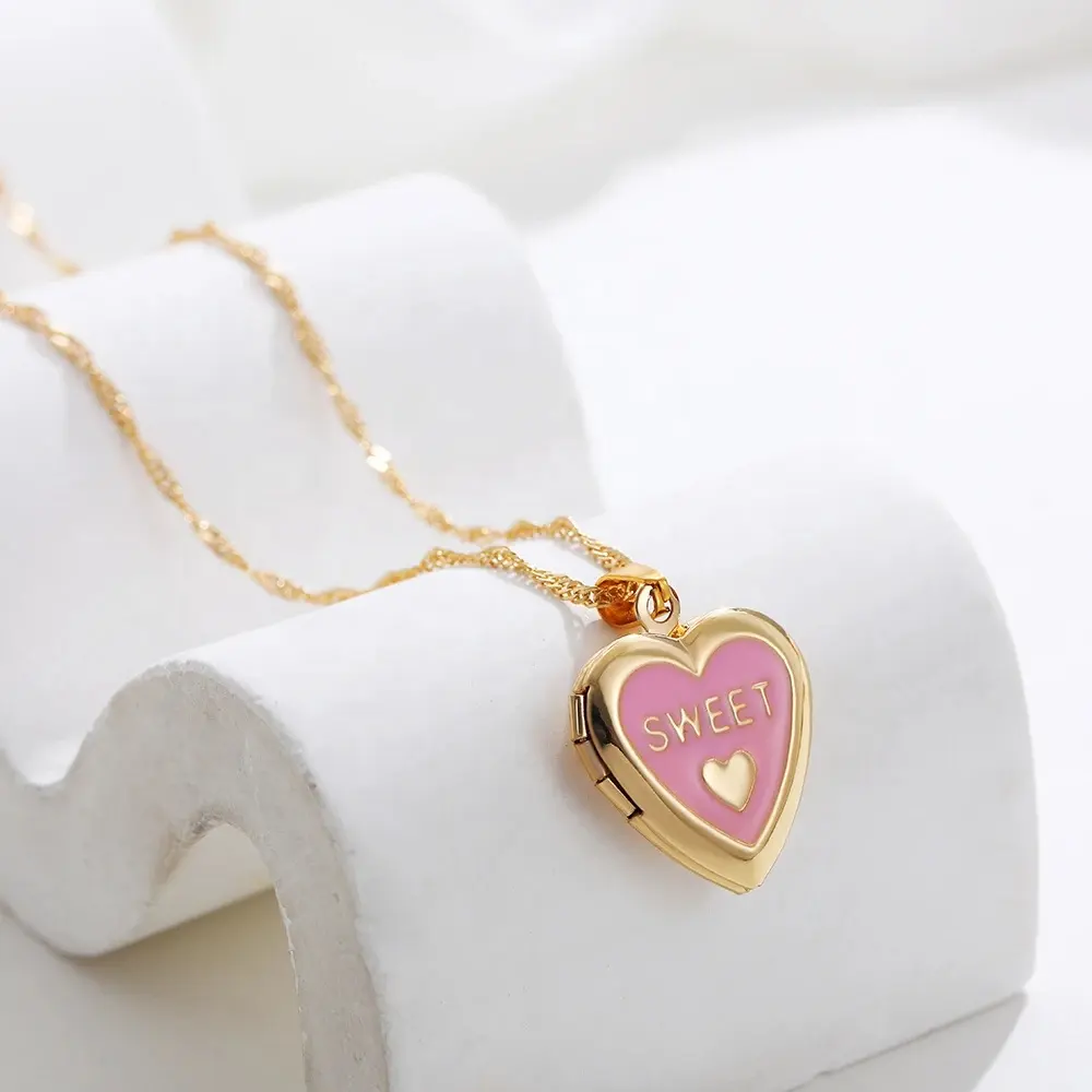 Kalung liontin bingkai foto Album dapat dibuka kalung liontin bentuk hati untuk wanita kalung hati cinta manis hadiah Hari Valentine