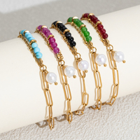 Pulsera de Cadena Gruesa con Perlas Barrocas Blancas de Agua Dulce y Piedras Naturales Vibrantes, Chapada en Oro PVD de 18K, Marca Bingxin, para Mujer