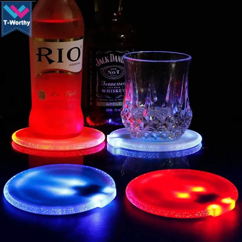 Tùy Chỉnh Logo Light Up LED Coaster LED Bia/Wine Cup Mat T-worthy Night Club Trọng Lực Cảm Biến 10Cm LED Chai Glorifier