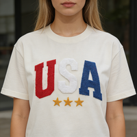 Patchs thermocollants personnalisés en chenille, grandes lettres et fleurs brodées, style USA, pour vêtements