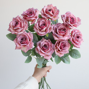 <b>Artificial</b> Rose <b>Bouquet</b> Silk Flowers Pinkish Purple High Simulation Home Decor Living Room Dining Table Decoration - Product Image 2