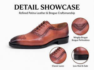 Zapatos Oxford Brogue de Cuero Pátin Color Bronceado para Hombre, con Cordones, Punta Puntiaguda, Antideslizantes, Elegantes para Oficina, Carrera, Boda, Venta al por Mayor - Product Image 2