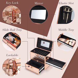 Custodia per cosmetici Extra Large porta smalti per unghie scatola per il trucco scatola portaoggetti per organizer per la bellezza da viaggio con specchio, chiudibile a chiave con chiavi, Ros - Product Image 4