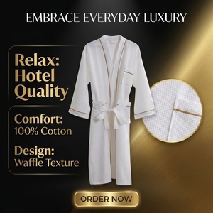 <span class=keywords><strong>Accappatoio</strong></span> Bianco Leggero in 100% Cotone Waffle per <span class=keywords><strong>Uomo</strong></span>, Kimono da Spa <span class=keywords><strong>Morbido</strong></span> Unisex, Vestaglia Termica Traspirante per Hotel - Product Image 1