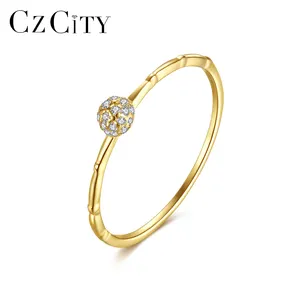 CZCITY Women's Sterling Silver Yellow Luxury Gold Plated Fashion Zircon Woman Zirconia Cubic Designer Trendy Jewelry S925 Ring