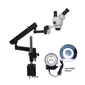 7X-45X Simul Brenn Zoom Gelenk Lange Arm Stereo 360 grad Drehbare led ring licht pcb mikroskop trinocular mikroskop