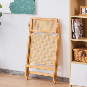 Folding Rattan <b>Chair</b> Solid Wood Frame <b>Dining</b> <b>Chair</b> Home Use - Product Image 3