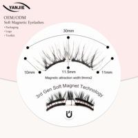 Cils magnétiques doux YANJIE RC-09 en matériau PBT, 1 paire de faux cils magnétiques réutilisables, applicateur sans colle, personnalisation du logo