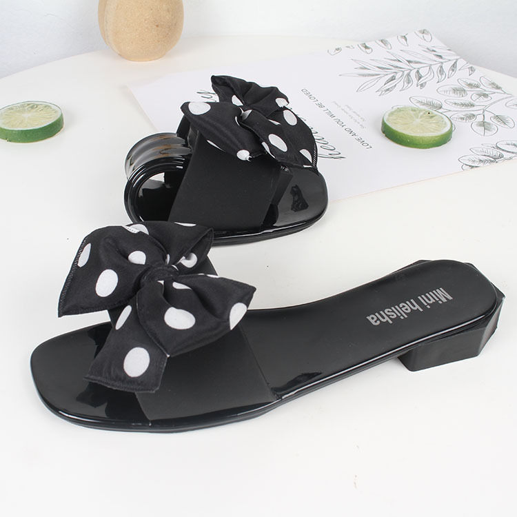 Summer Outdoors Beach Footwear Women Polka Dot Bow Slippers Sandals Ladies Shoes