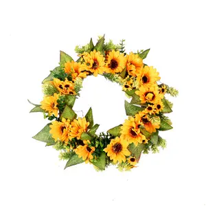 1PC Home Decor Simulation Sunflower Wreath Decorative Sunflower Christmas Door Hanging Flowers & Wreaths