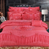 Parure de lit de mariage rouge en soie, taille King, avec couette et drap, pour berceau, vente en gros