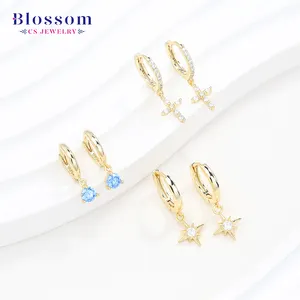 Fashion 18K Gold Plated New Arrived Hguggies Drop Pearl Diamond CZ Women's 925 Sterling Silver Earrings